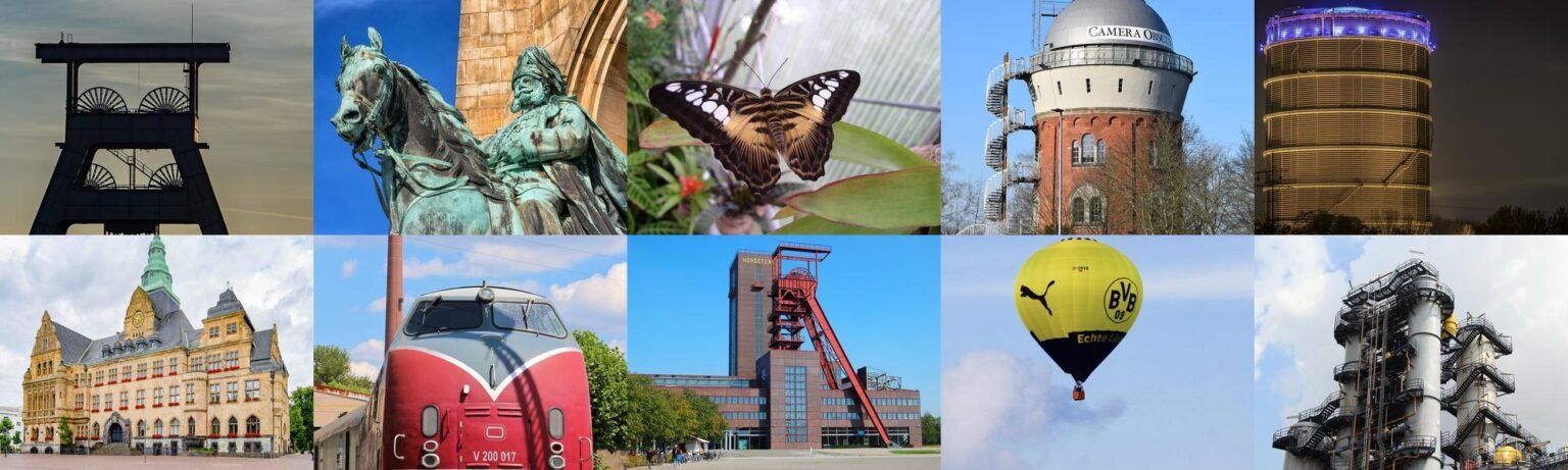 Ruhrgebiet Collage mit Wahrzeichen und Industriekultur für die Regionsseite von Nachtigal Services