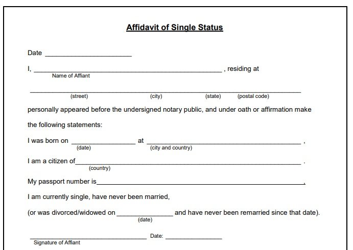 Certified Certificate of No Impediment and Single Status Certificate translation