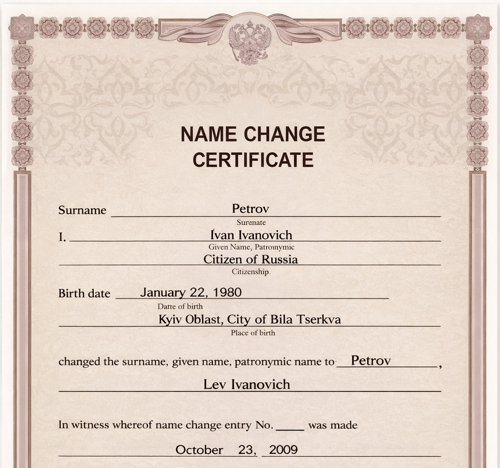 Certified Change of Name Certificate translation into German