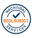 Amtliches Siegel mit Häkchen und Schriftzug „Beglaubigt“ – Nachtigal Services